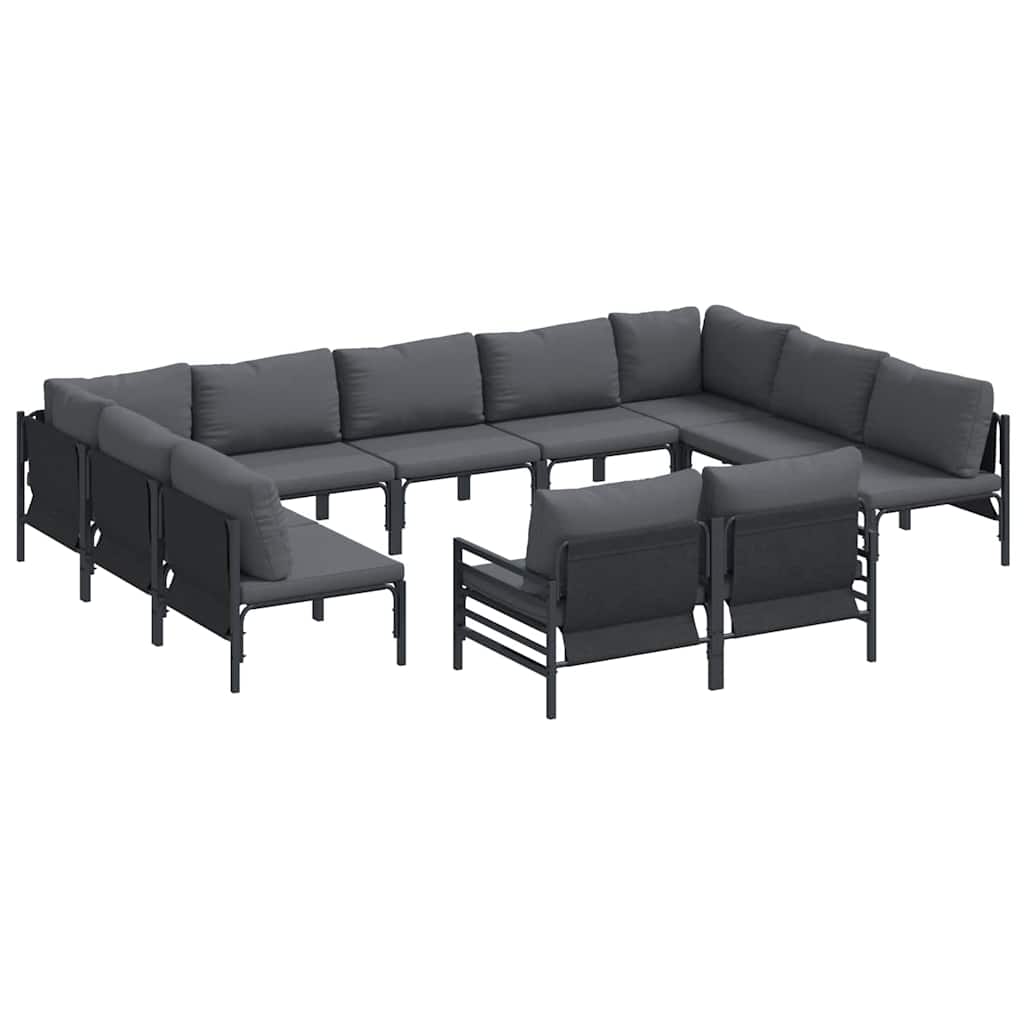 Set Divano da Giardino con cuscino 11 pcs Nero Acciaio | homemem39