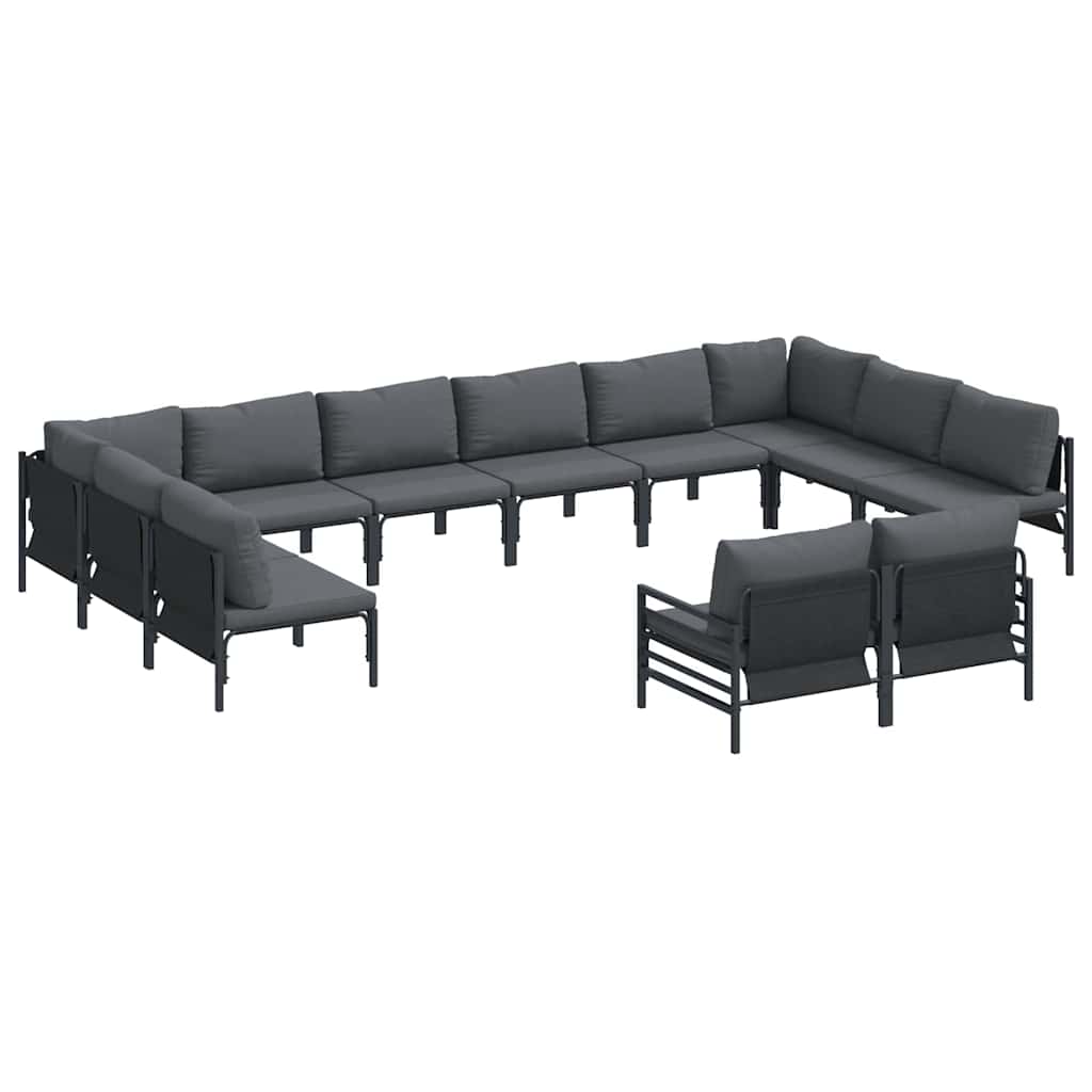 Set Divano da Giardino con cuscino 12 pcs Nero Acciaio | homemem39