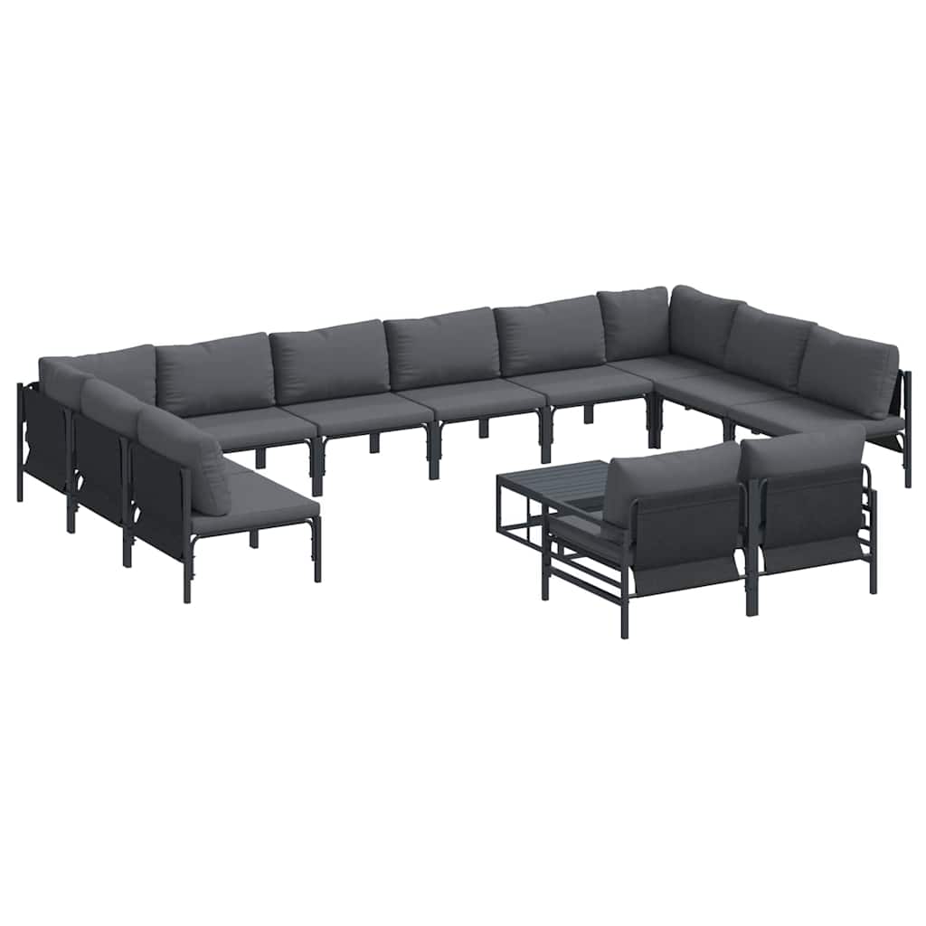 Set Divano da Giardino con cuscino 13 pcs Nero Acciaio | homemem39