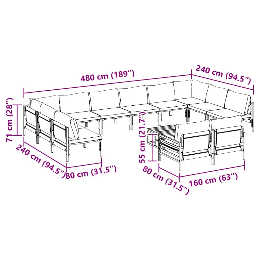 Set Divano da Giardino Antracite Acciaio - homemem39