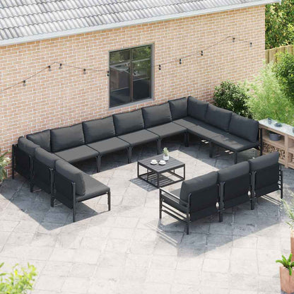 Set Divano da Giardino con cuscino 13 pcs Nero Acciaio | homemem39