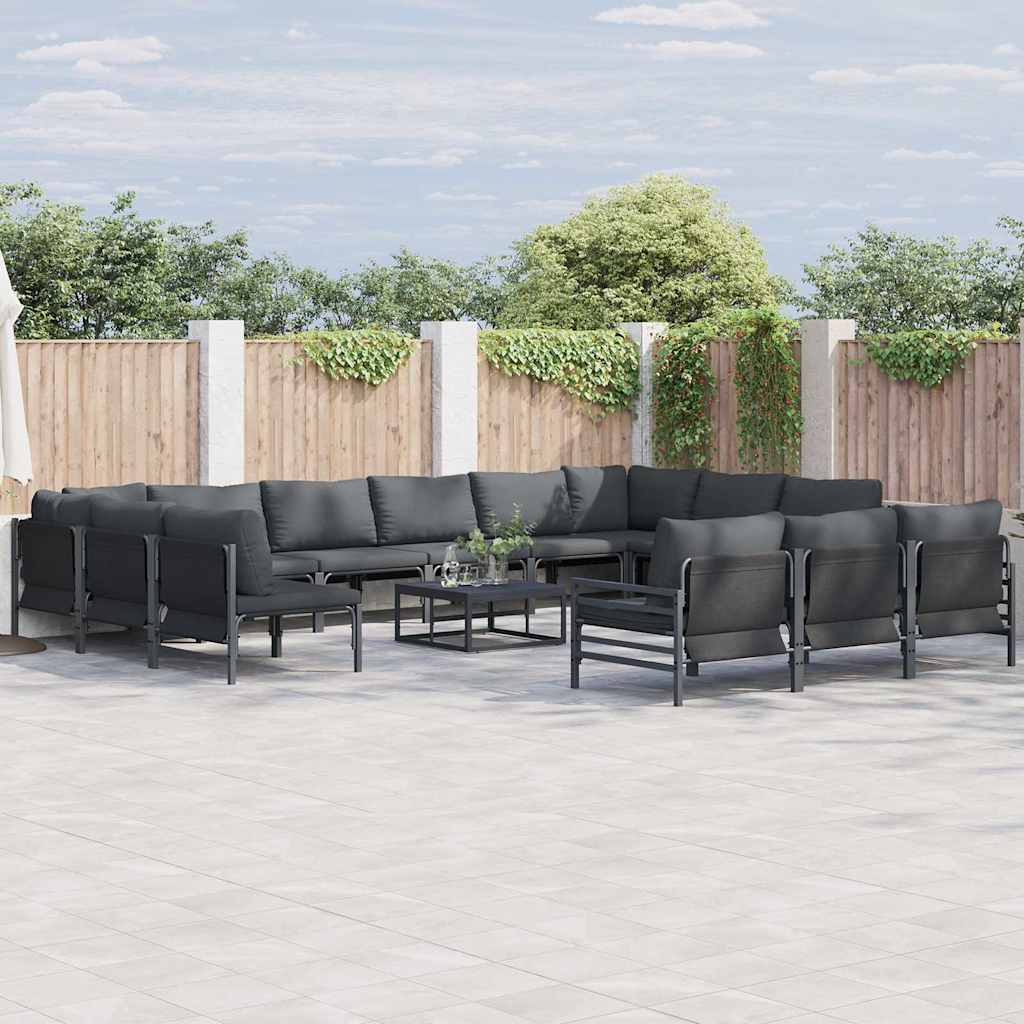 Set Divano da Giardino con cuscino 14 pcs Nero Acciaio | homemem39