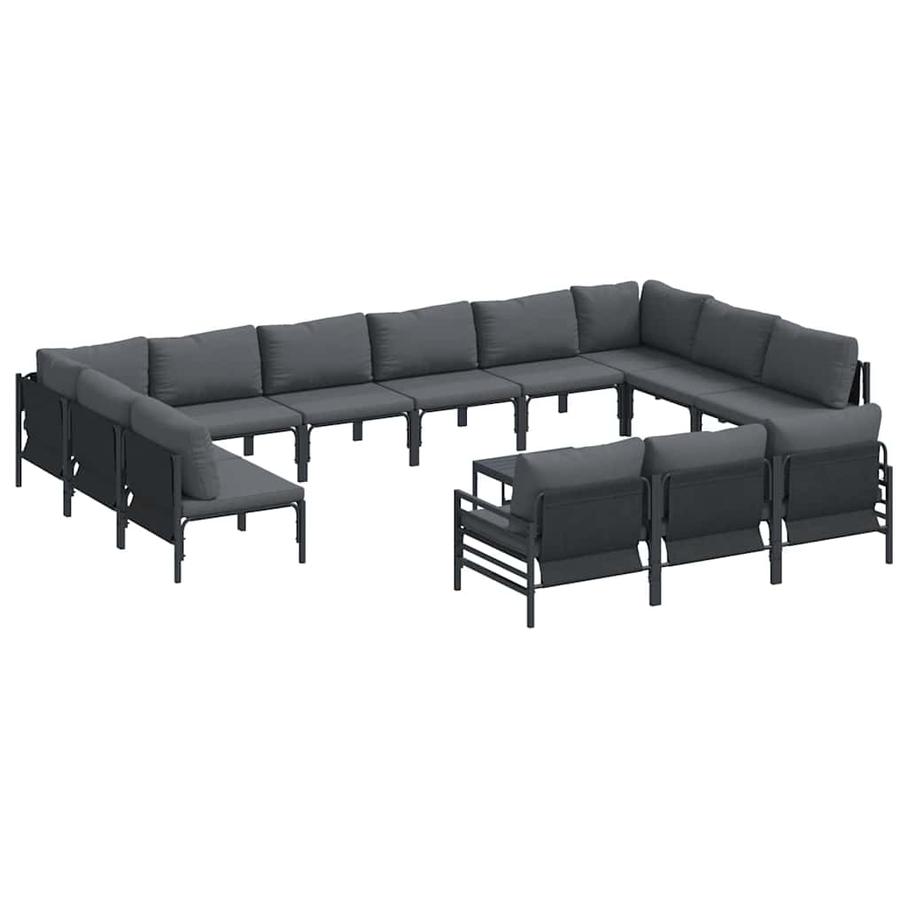 Set Divano da Giardino con cuscino 14 pcs Nero Acciaio | homemem39
