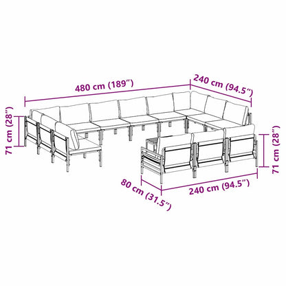 Set Divano da Giardino con cuscino 14 pcs Nero Acciaio | homemem39
