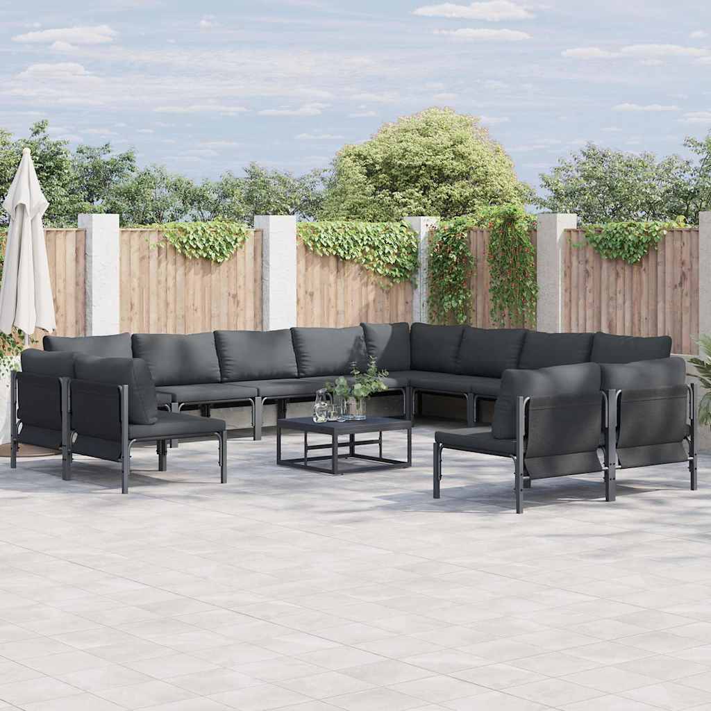 Set Divano da Giardino con cuscino 12 pcs Nero Acciaio | homemem39