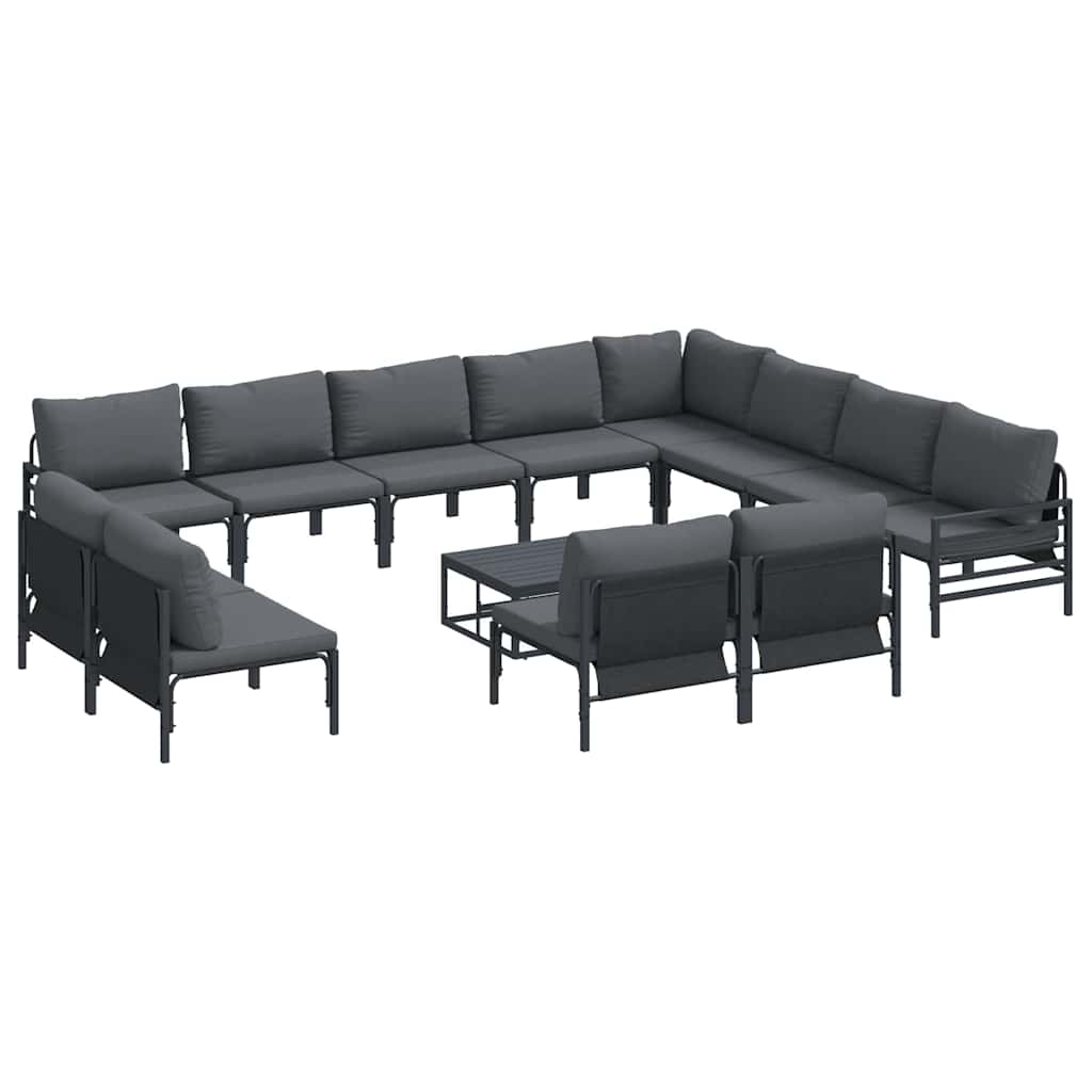 Set Divano da Giardino con cuscino 13 pcs Nero Acciaio | homemem39