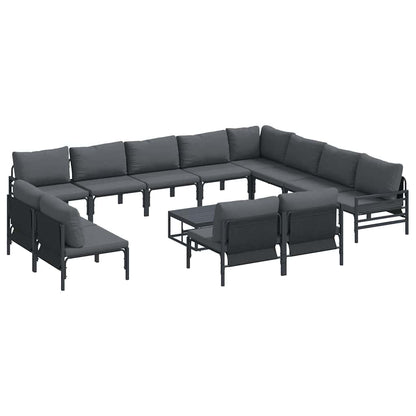 Set Divano da Giardino con cuscino 13 pcs Nero Acciaio | homemem39