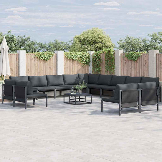 Set Divano da Giardino con cuscino 13 pcs Nero Acciaio | homemem39
