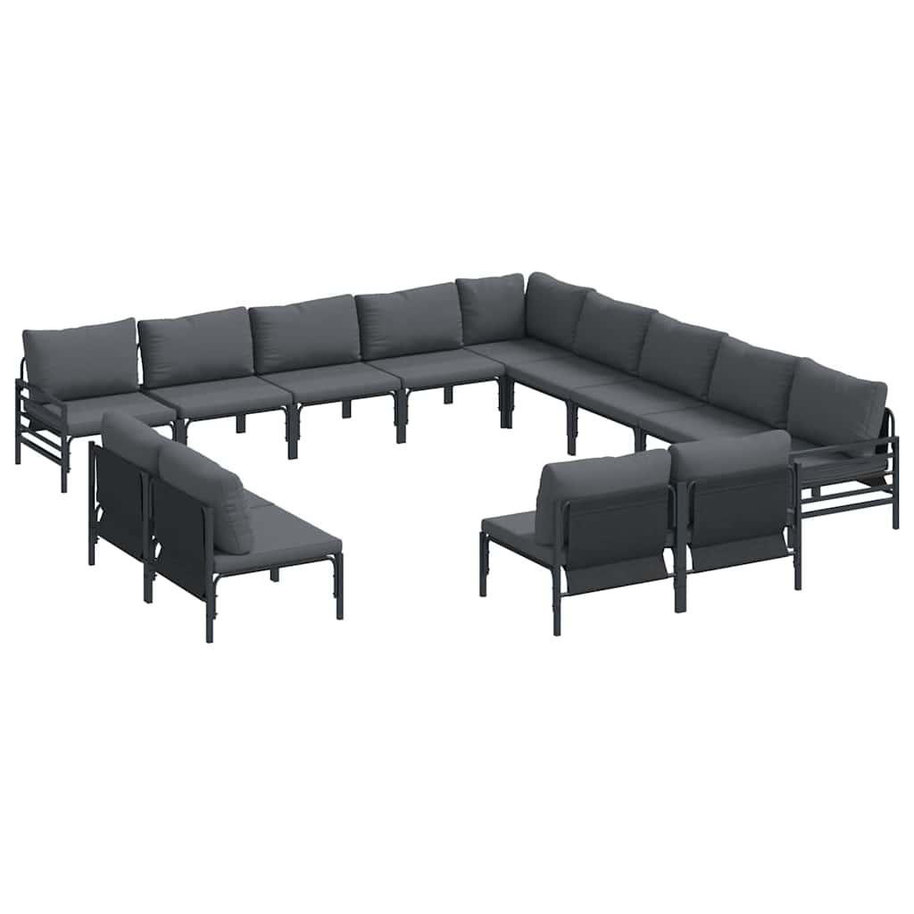 Set Divano da Giardino con cuscino 13 pcs Nero Acciaio | homemem39