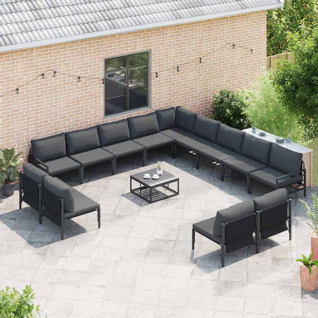 Set Divano da Giardino con cuscino 14 pcs Nero Acciaio | homemem39