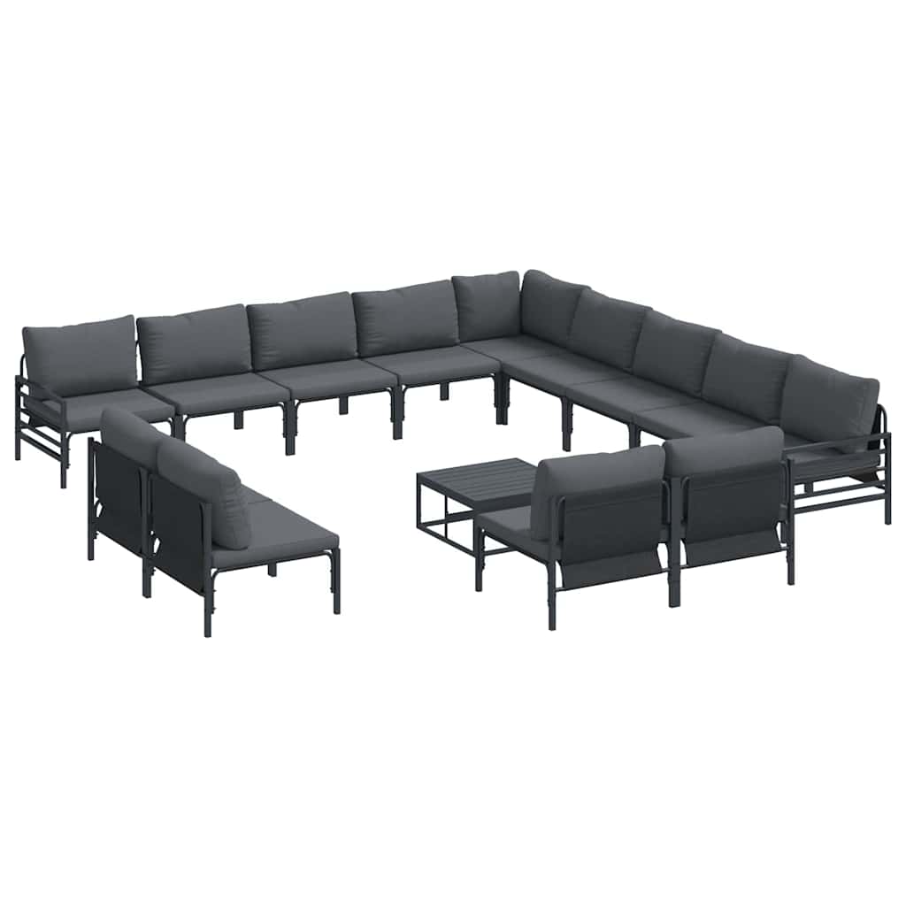 Set Divano da Giardino con cuscino 14 pcs Nero Acciaio | homemem39