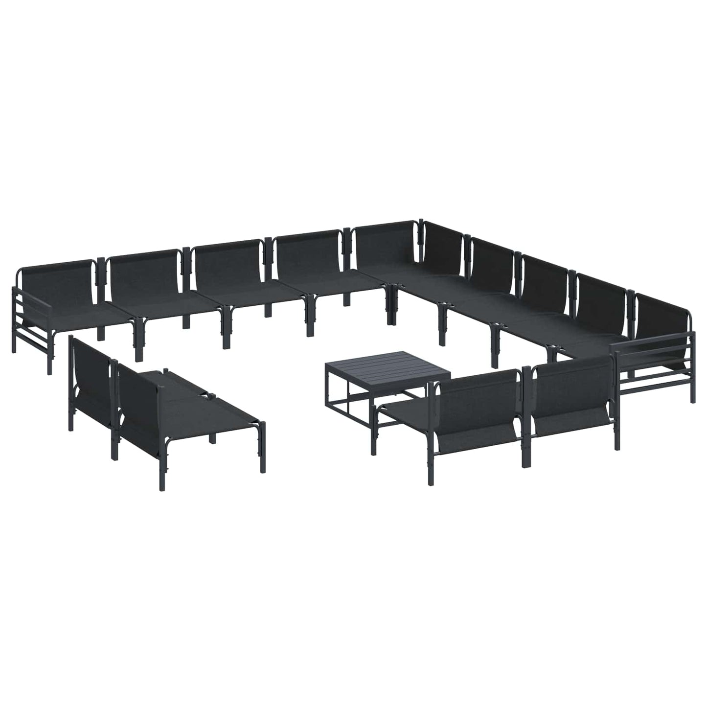 Set Divano da Giardino con cuscino 14 pcs Nero Acciaio