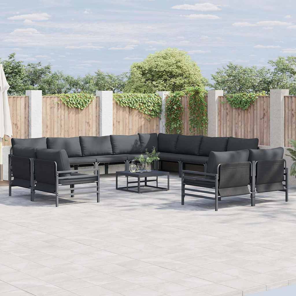 Set Divano da Giardino con cuscino 13 pcs Nero Acciaio | homemem39