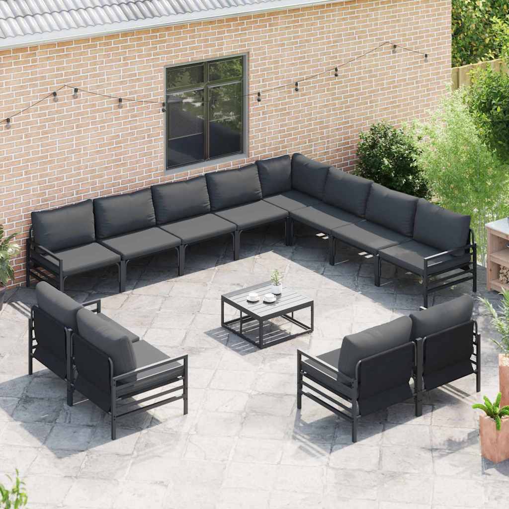 Set Divano da Giardino con cuscino 13 pcs Nero Acciaio | homemem39