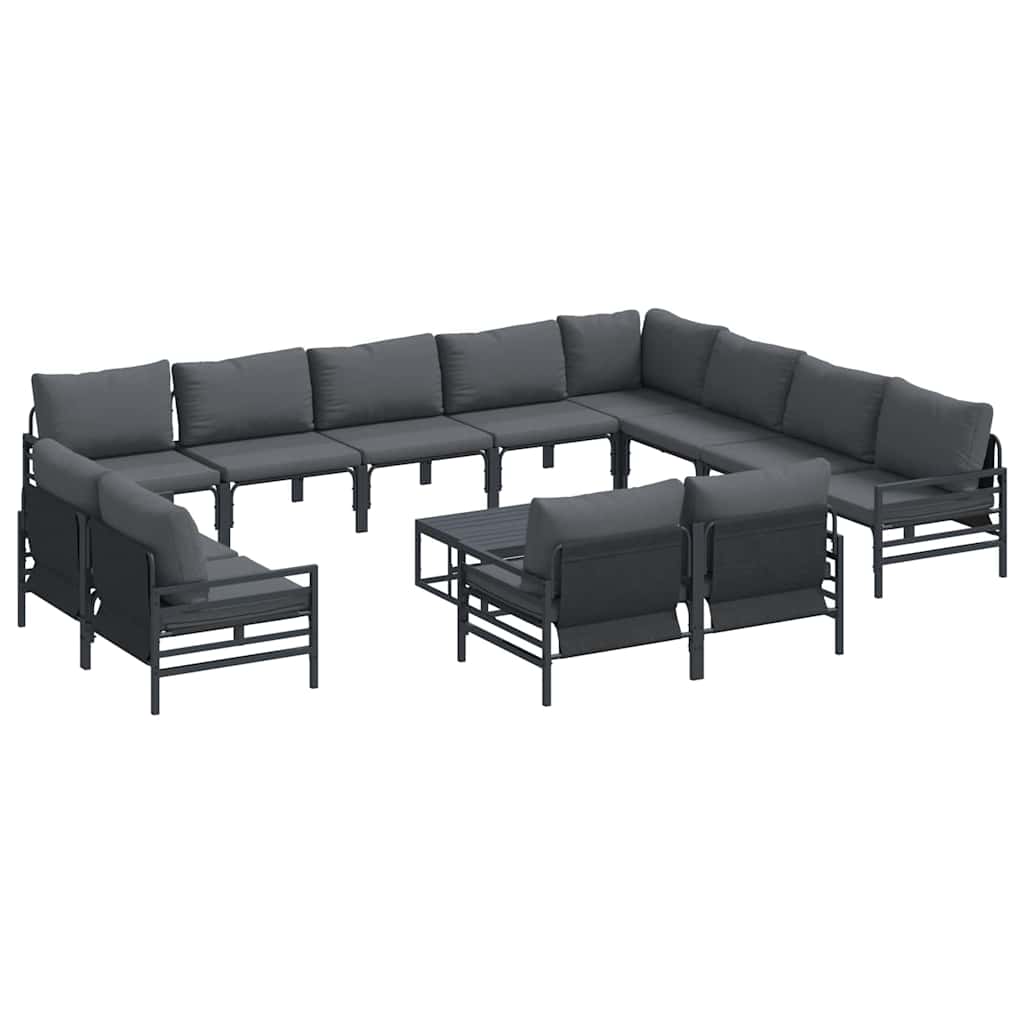 Set Divano da Giardino con cuscino 13 pcs Nero Acciaio | homemem39