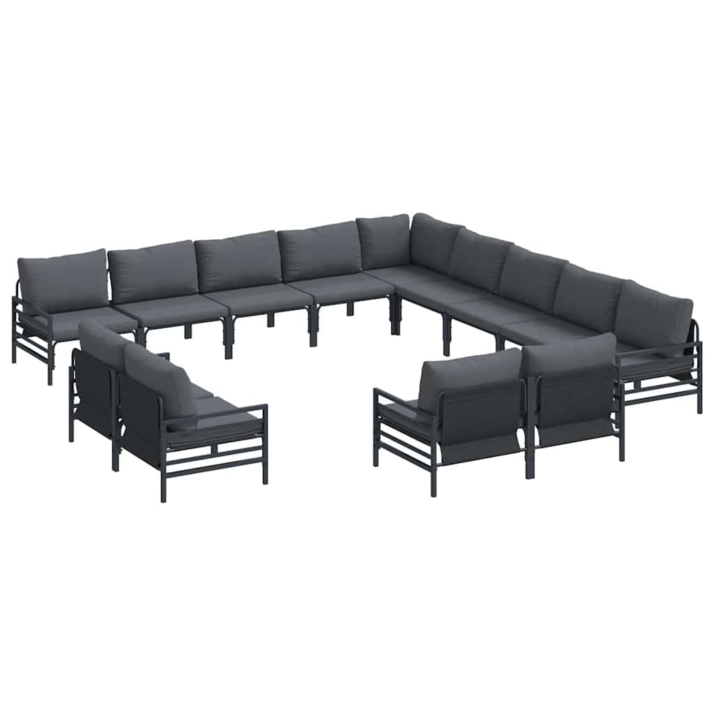 Set Divano da Giardino con cuscino 13 pcs Nero Acciaio | homemem39