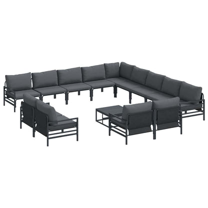 Set Divano da Giardino con cuscino 14 pcs Nero Acciaio