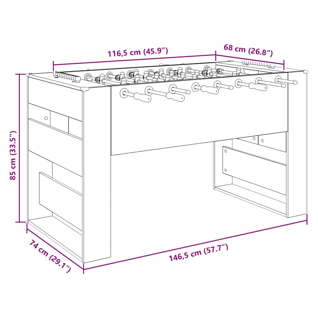 Tavolo da Calcio 2 pcs Legno vecchio 146,5 x 74 x 85 cm