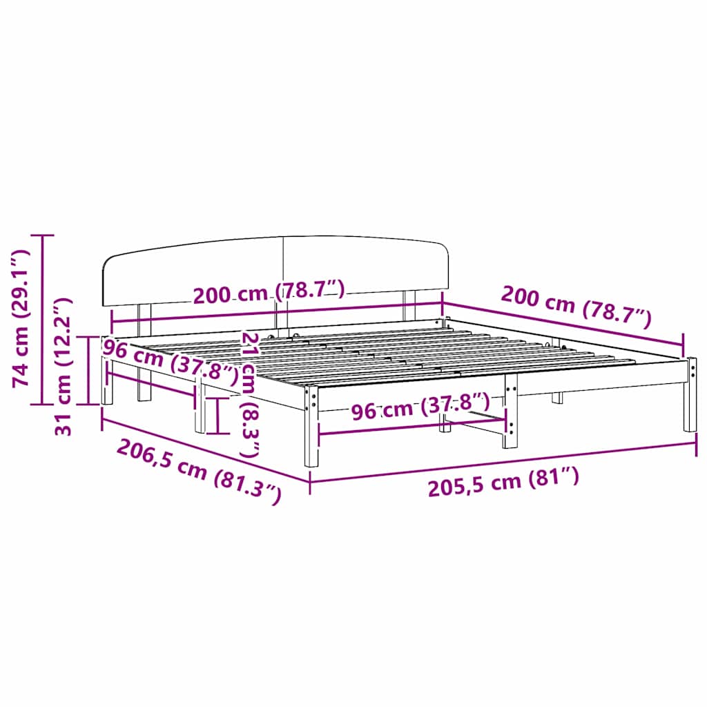 Struttura del letto Naturale 200 x 200 cm Pino massello