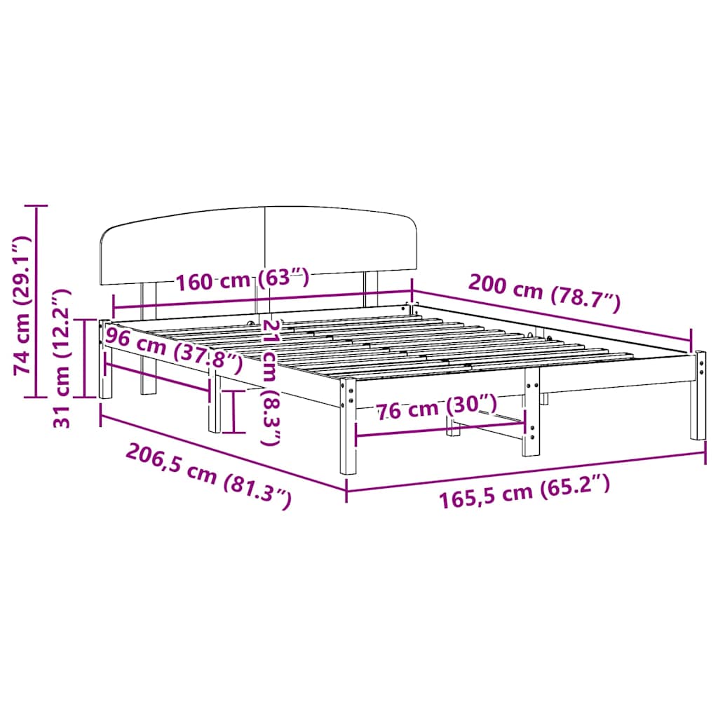 Struttura del letto Naturale 160 x 200 cm Pino massello