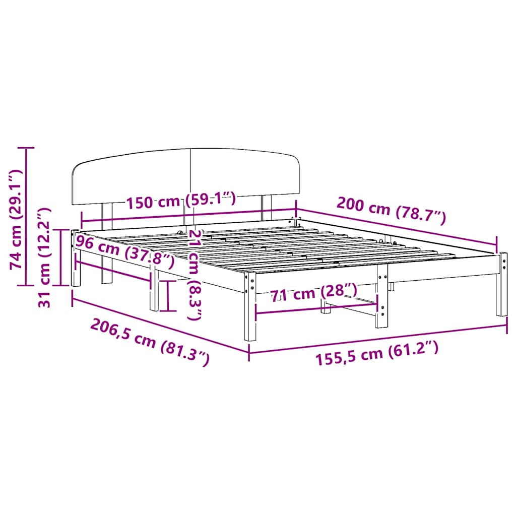 Struttura del letto Marrone cerato 150 x 200 cm Pino massello