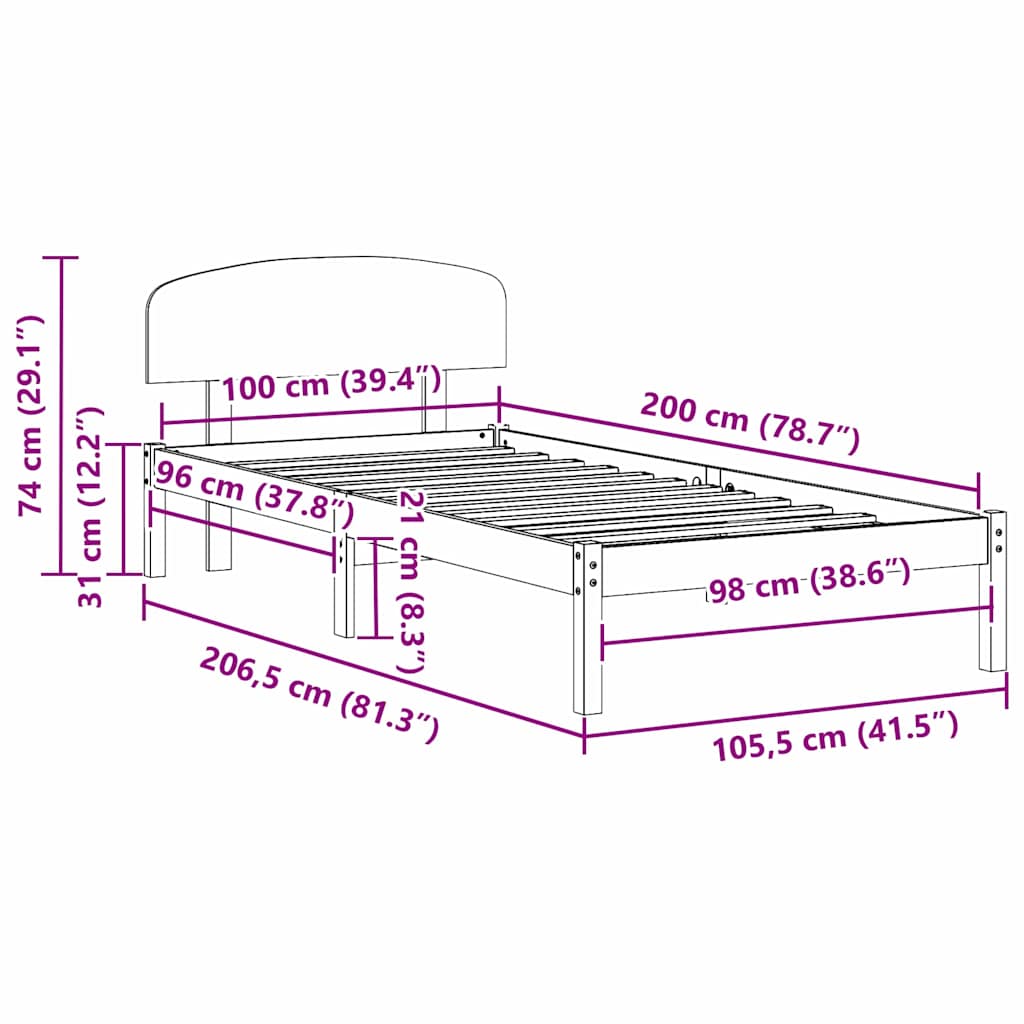 Struttura del letto Bianco 100 x 200 cm Pino massello