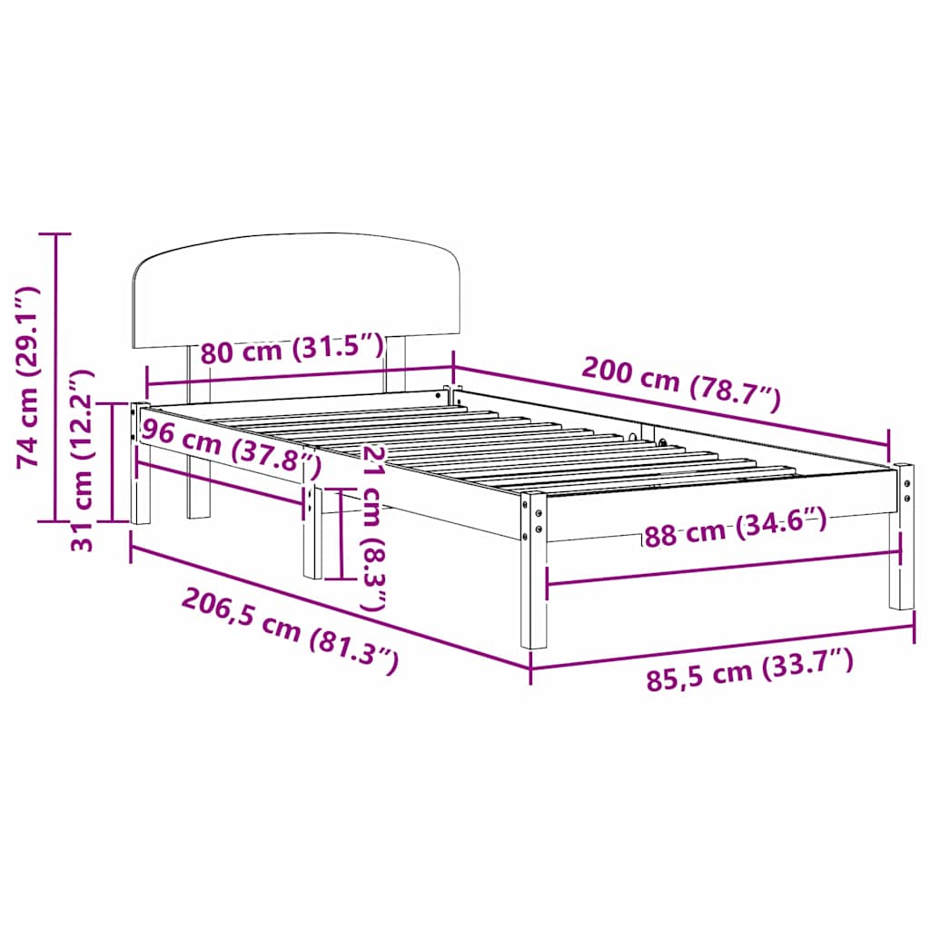 Struttura del letto Marrone cerato 80 x 200 cm Pino massello | homemem39
