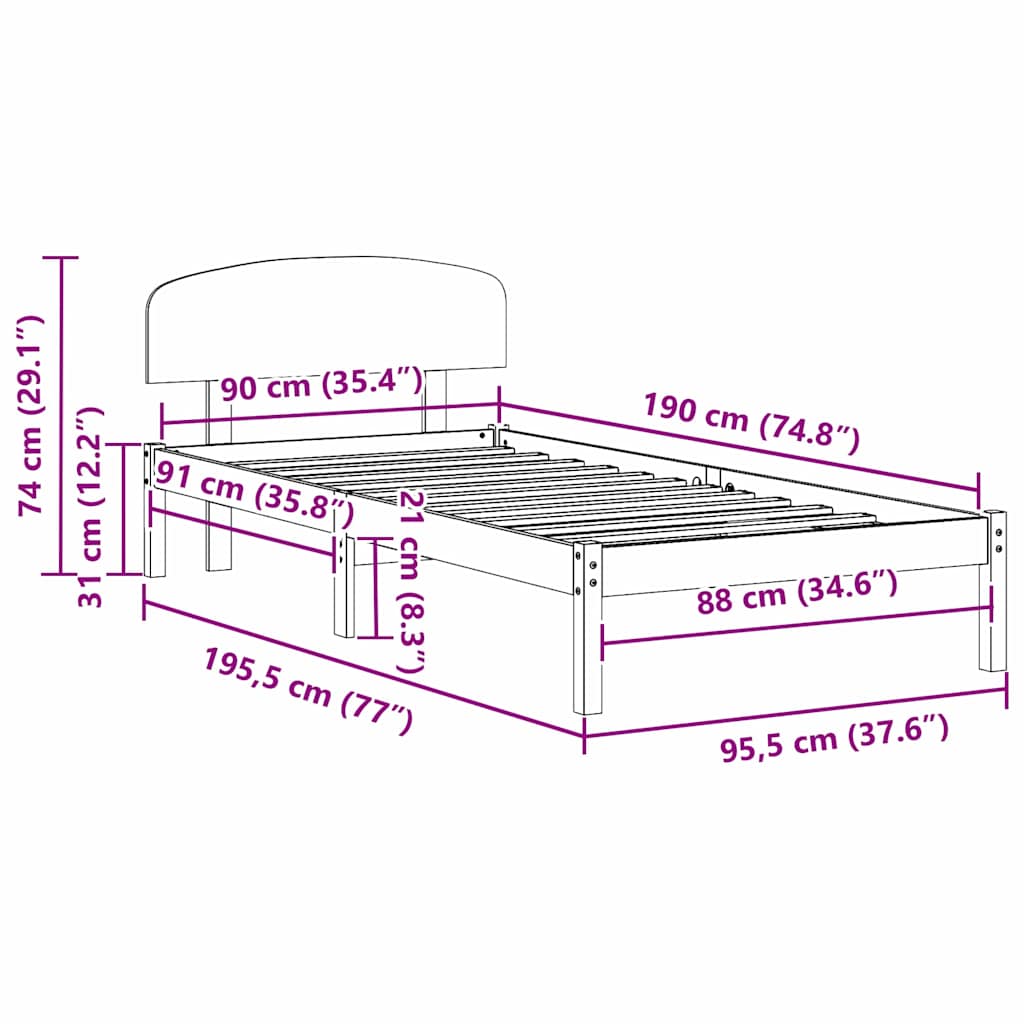 Struttura del letto Bianco 90 x 190 cm Pino massello | homemem39