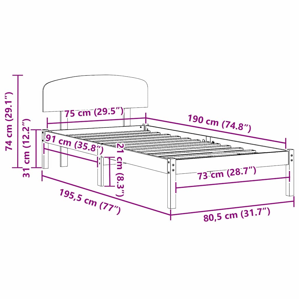 Struttura del letto Marrone cerato 75 x 190 cm Pino massello