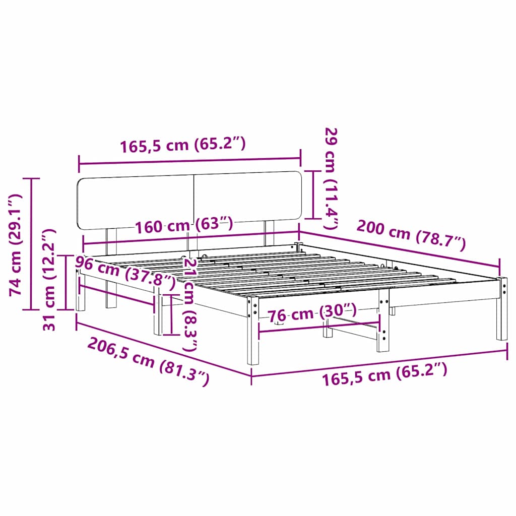 Struttura del letto Marrone cerato 160 x 200 cm Pino massello | homemem39