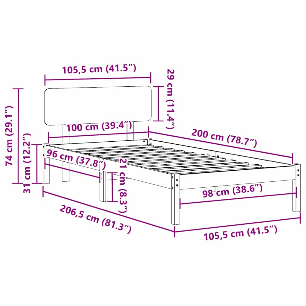 Struttura del letto Bianco 100 x 200 cm Pino massello | homemem39