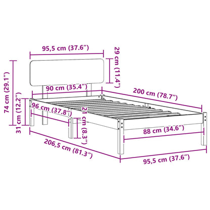 Struttura del letto Bianco 90 x 200 cm Pino massello