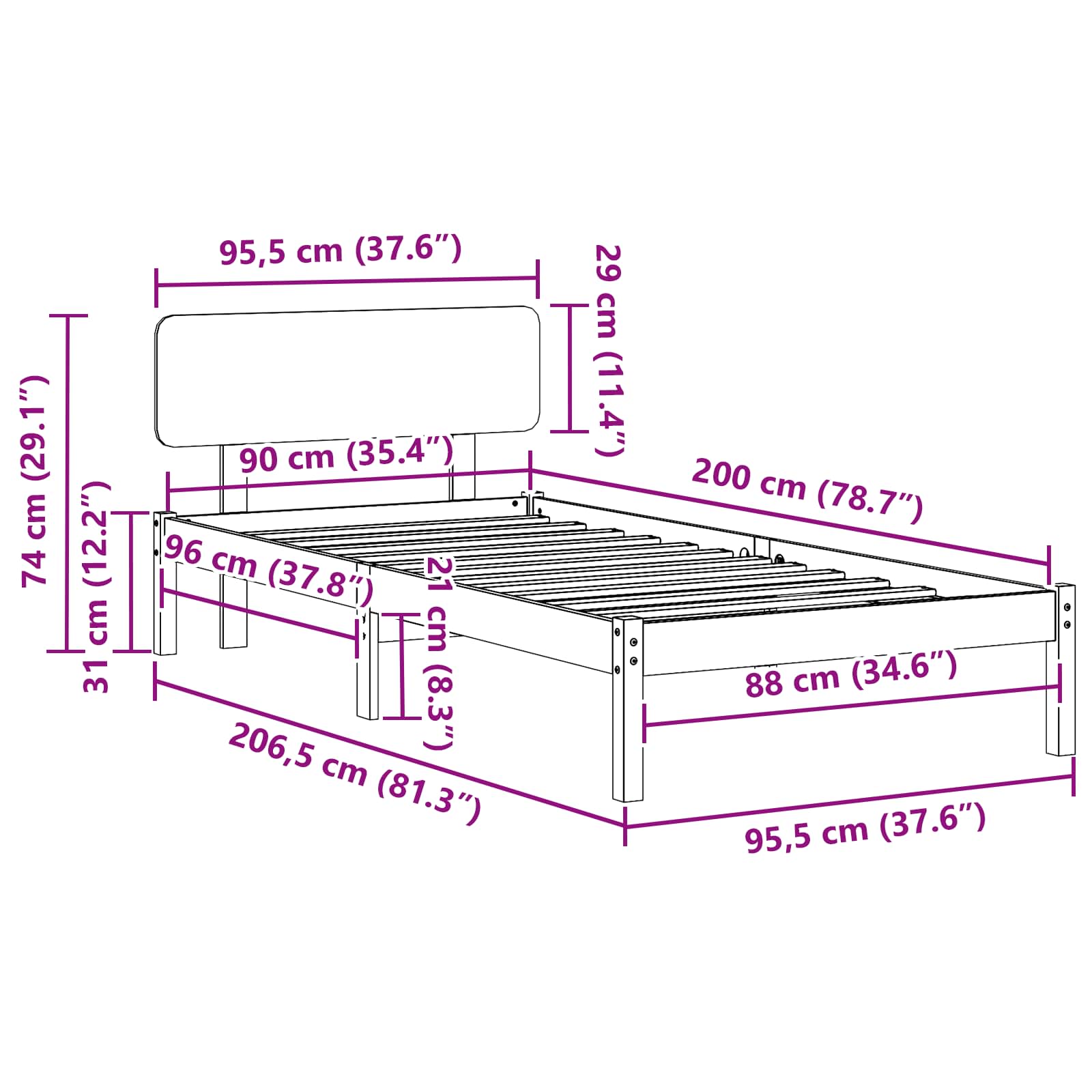 Struttura del letto Marrone cerato 90 x 200 cm Pino massello | homemem39
