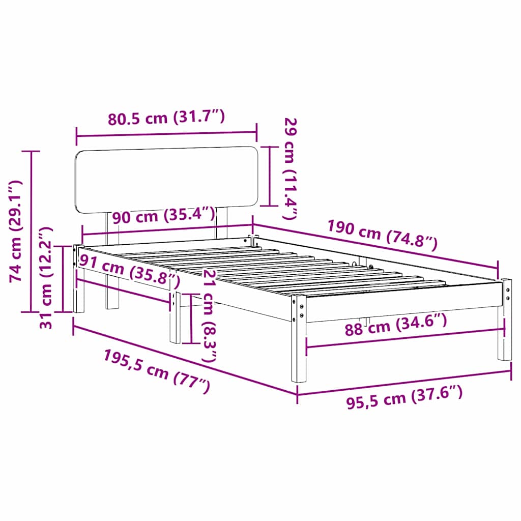 Struttura del letto Marrone cerato 90 x 190 cm Pino massello | homemem39