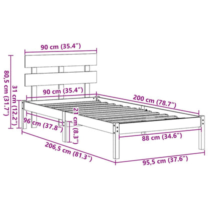 Struttura del letto Marrone 90 x 200 cm Legno massello di pino | homemem39