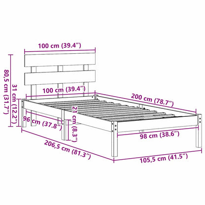 Struttura del letto Bianco 100 x 200 cm Legno massello di pino | homemem39