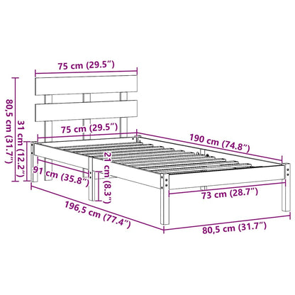 Struttura del letto Marrone 75 x 190 cm Legno massello di pino | homemem39