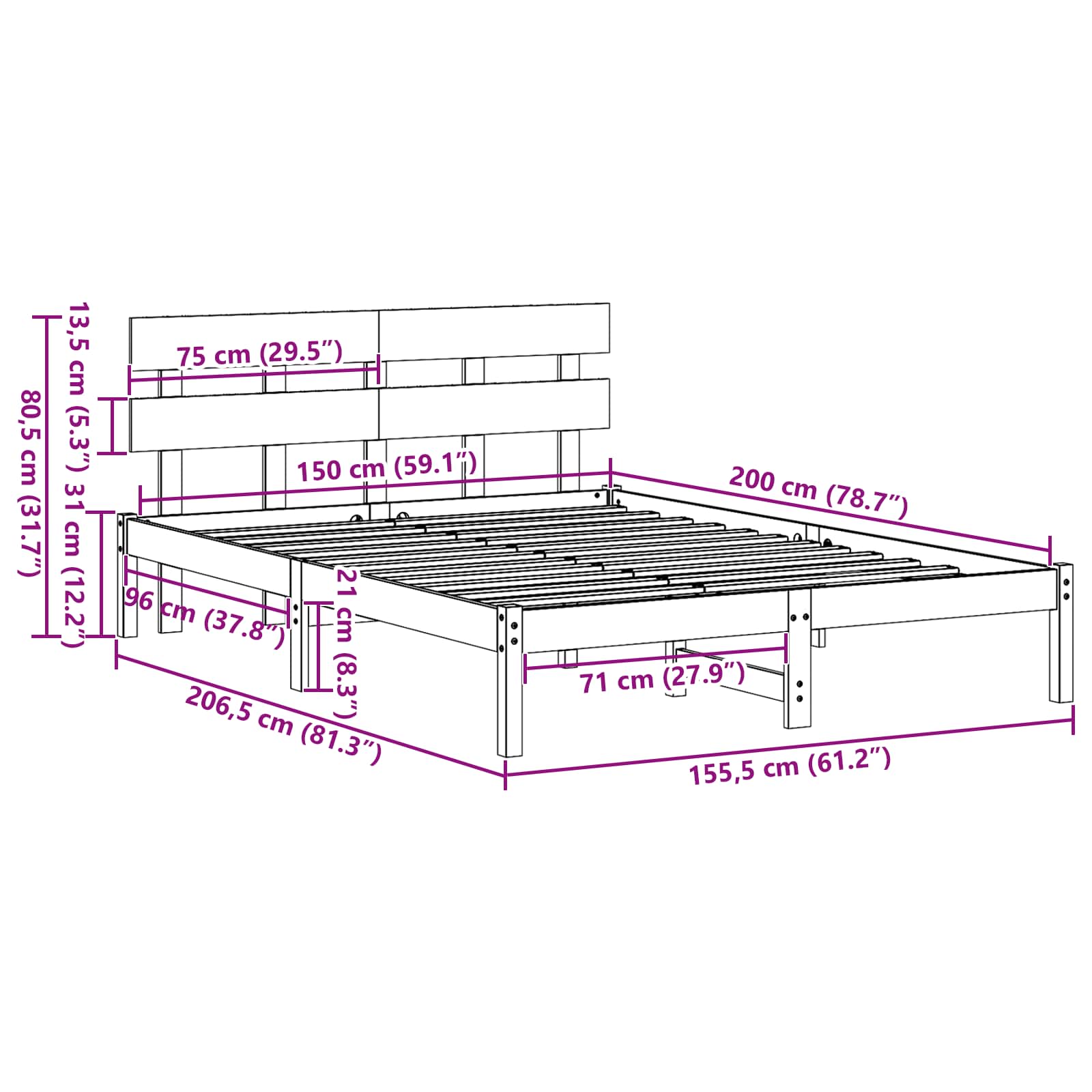 Struttura del letto Bianco 150 x 200 cm Legno massello di pino | homemem39