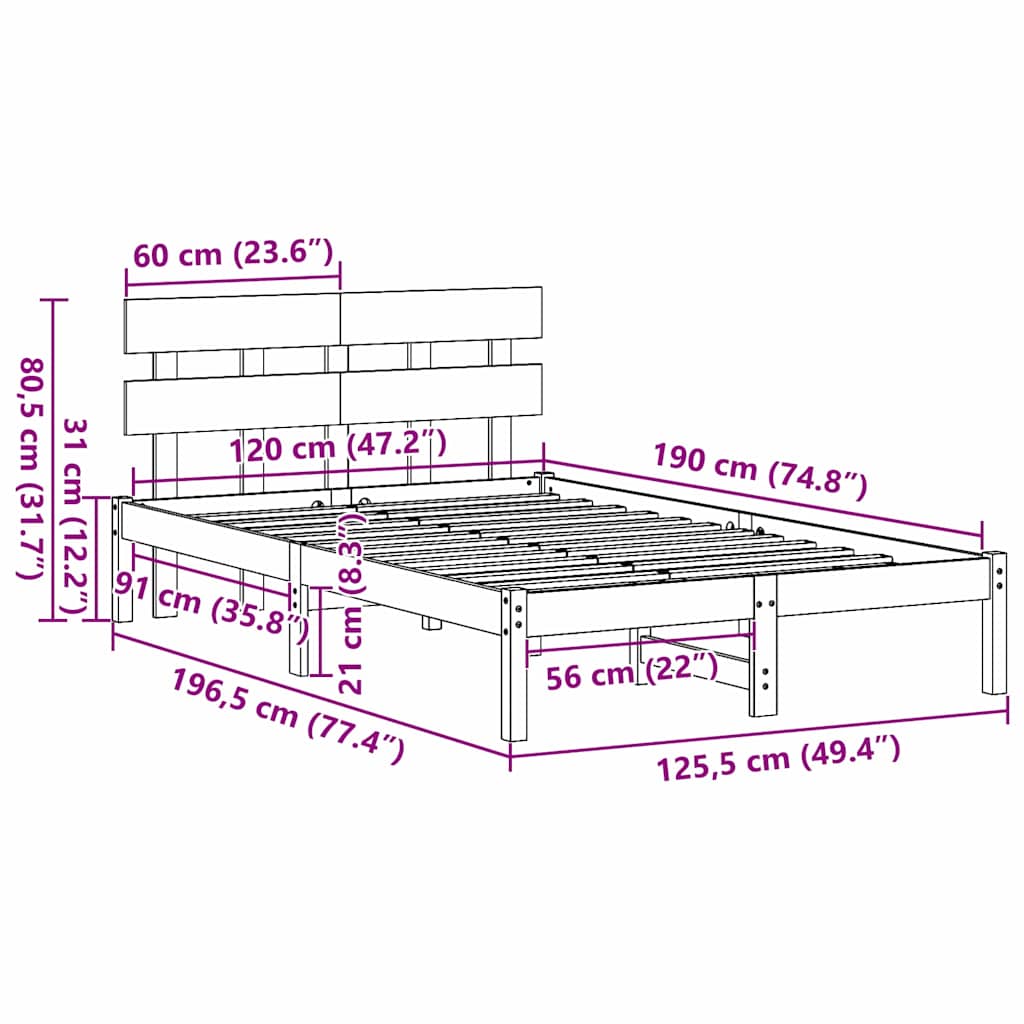 Struttura del letto Marrone 120 x 190 cm Legno massello di pino | homemem39