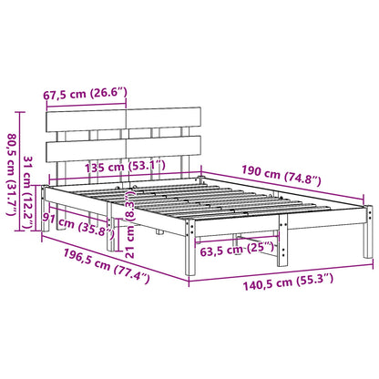 Struttura del letto Marrone 135 x 190 cm Legno massello di pino | homemem39