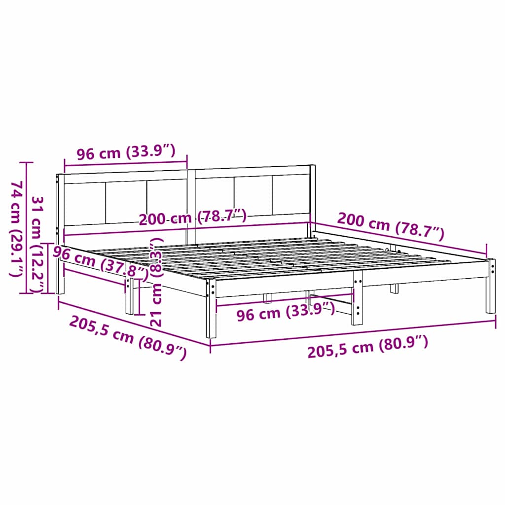 Struttura del letto Bianco 200 x 200 cm Legno massello di pino | homemem39