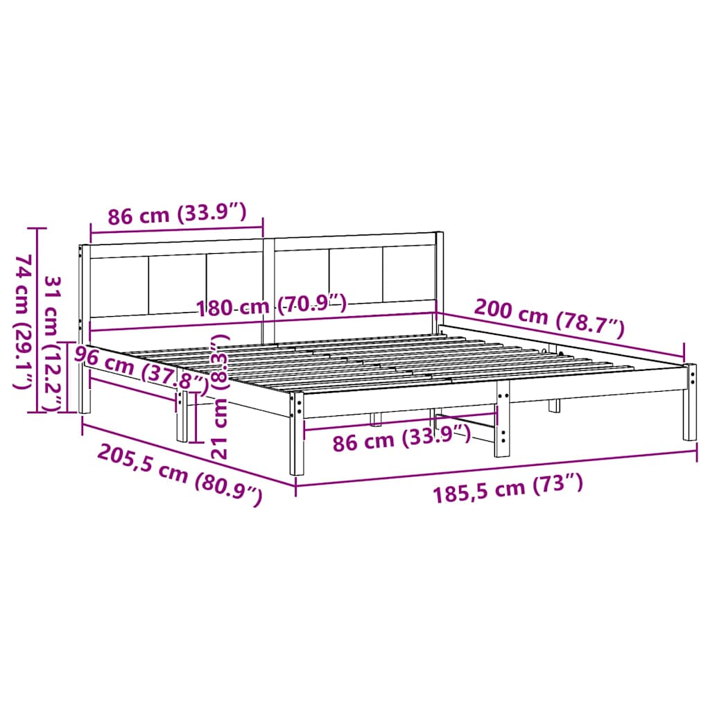 Struttura del letto Marrone 180 x 200 cm Legno massello di pino | homemem39