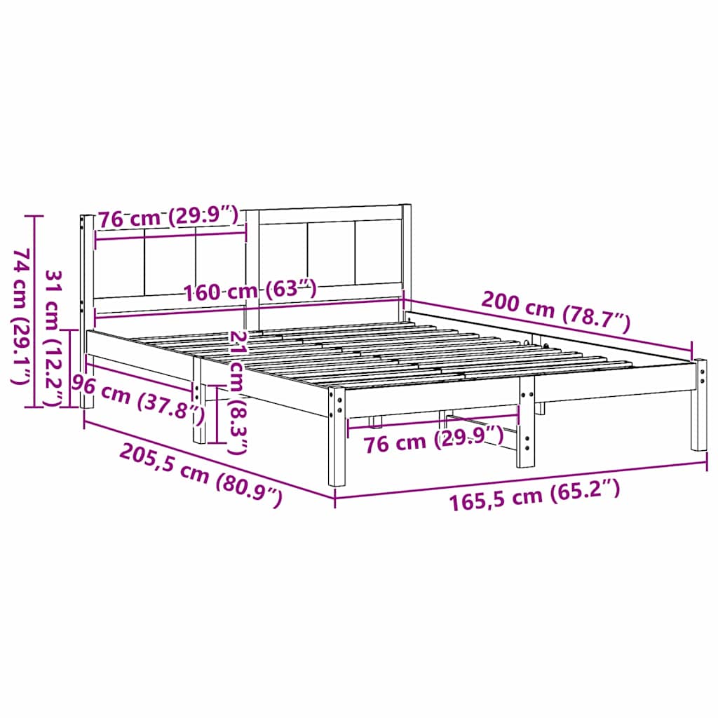 Struttura del letto Bianco 160 x 200 cm Legno massello di pino | homemem39
