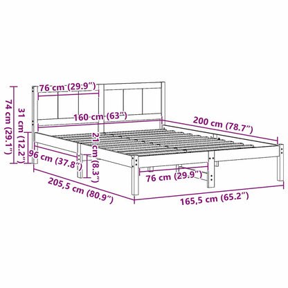 Struttura del letto Marrone 160 x 200 cm Legno massello di pino | homemem39
