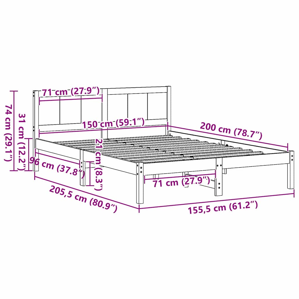 Struttura del letto Marrone 150 x 200 cm Legno massello di pino | homemem39