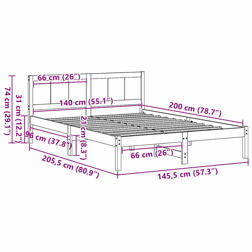Struttura del letto Bianco 140 x 200 cm Legno massello di pino | homemem39