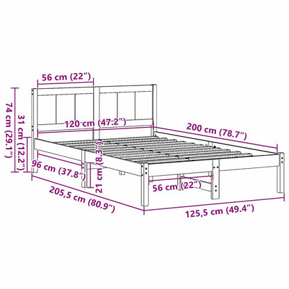 Struttura del letto Bianco 120 x 200 cm Legno massello di pino | homemem39