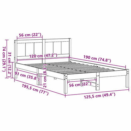 Struttura del letto Marrone 120 x 190 cm Legno massello di pino | homemem39