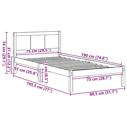 Struttura del letto Marrone 75 x 190 cm Legno massello di pino | homemem39