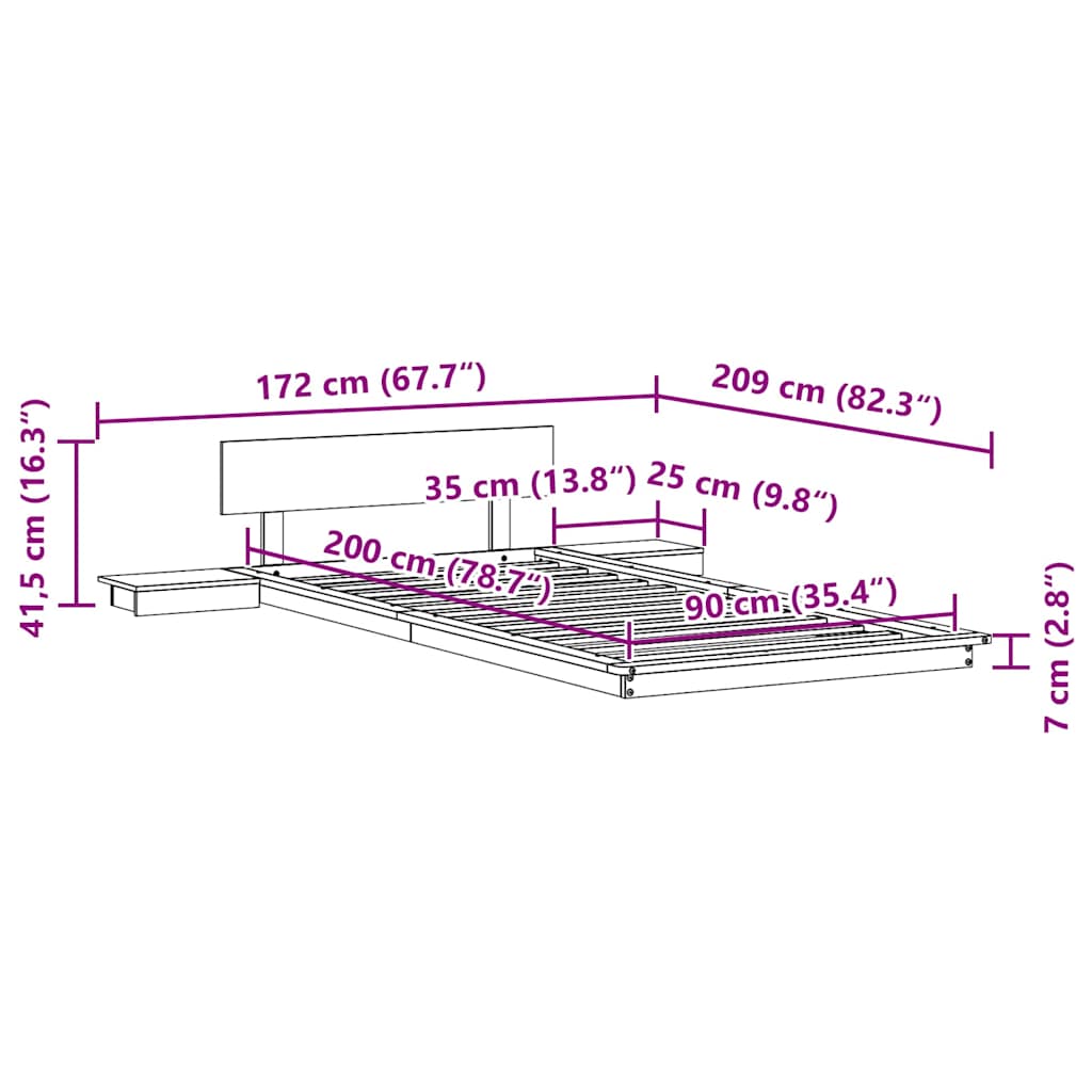 Struttura del letto con testiera Marrone 90 x 200 cm legno | homemem39